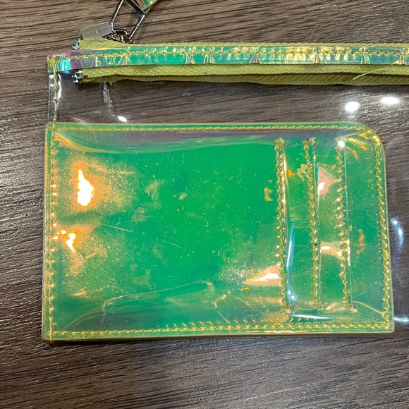 New Urban Outfitters Clear Zipper Pouch Wallet Phone Case w/ Yellow Card Holder - Picture 3 of 7